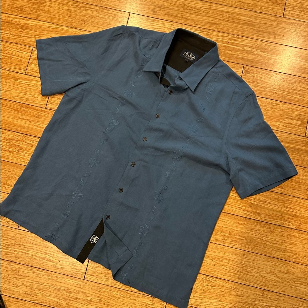 NWT Nat Nast Blue Casual Button Down Shirt Modern Style